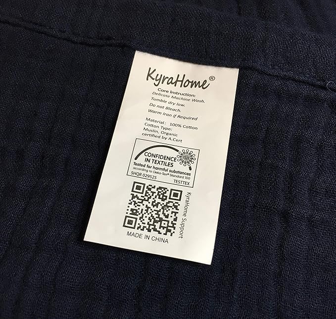 KyraHome Muslin Blankets for Adults, 50"x60" 100% Organic Cotton Throw Blanket, Plant Dyed, Breathable, Lightweight Gauze Cotton Blanket for Couch, Bed, Travel, All Season (Navy Blue)