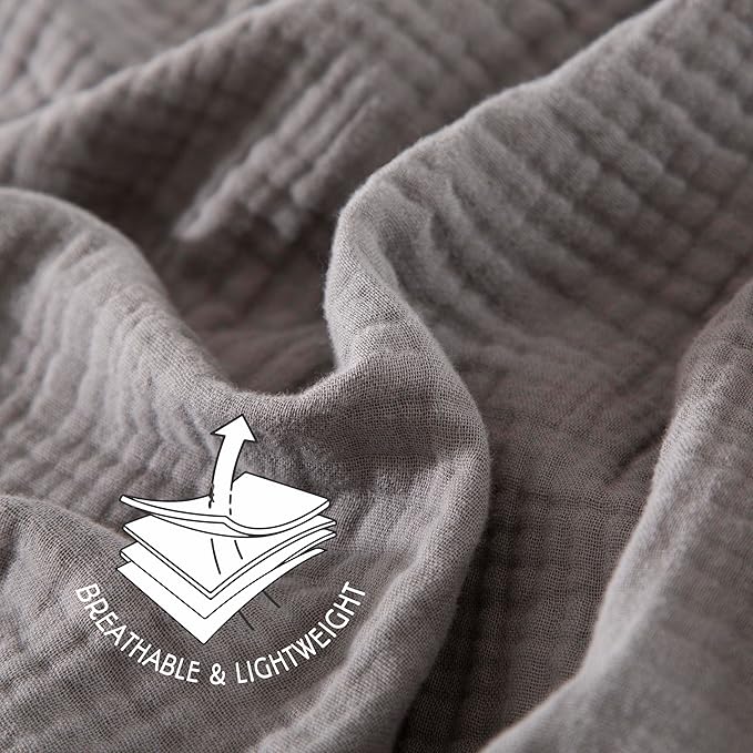 KyraHome 100% Cotton Throw Blanket for Couch, 60"x80" Large Muslin Blankets for Adults, Plant-Dyed, Breathable Cozy Lightweight Summer Blanket, Picnic, Travel, All Season, Dark Grey