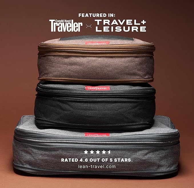 LeanTravel Premium Compression Packing Cubes for Travel - Suitcase Organizer Bags with Double Zipper & Breathable Mesh Panel - Space Saving Carry On Luggage Essentials (3-Pack, Black)