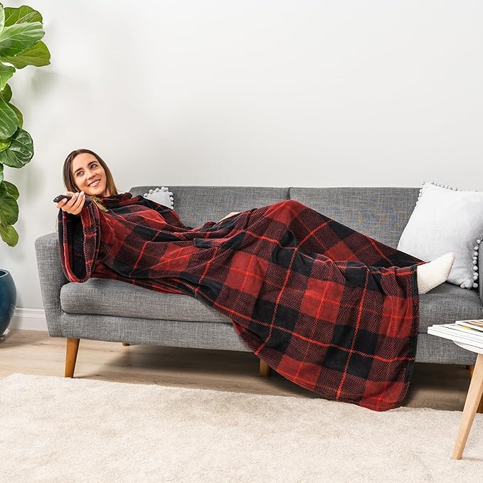 PAVILIA Blanket with Sleeves for Adult Women Men, Soft Warm Wearable Blanket Fleece Wrap Throw, Robe Blanket Gift