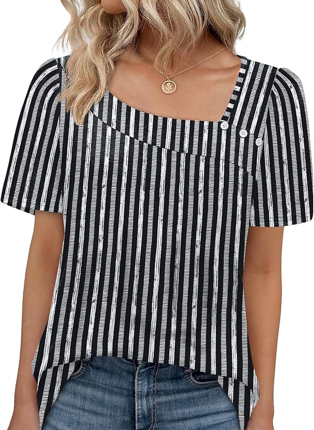 WIHOLL Womens Summer Tops Short Sleeve Shirts Square Neck Spring Outfits 2026 Fashion Clothing Blouses
