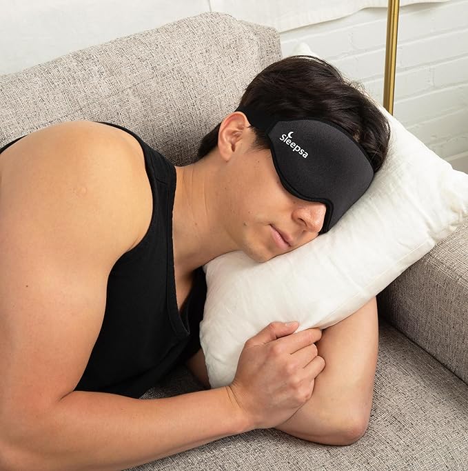 100% Blackout Luxury Sleep Mask for Men, Women, Side Sleepers Ultra-Soft 3D Contoured Eye Masks for Sleep, Travel, Meditation – Adjustable Comfort Fit with Free Ear Plugs – Black
