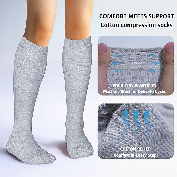 LEVSOX Cotton Compression Socks for Women&Men 20-30mmHg Knee High Cute Support Sock for Nurses Pregnancy Travel