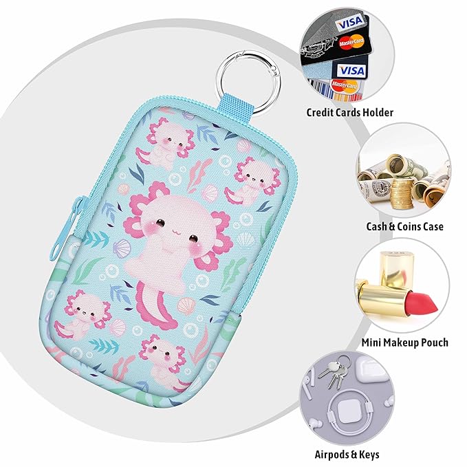 Hand Sanitizer Spray Case, Axolotls Hand Sanitizer Holder Zippered Pouch, Cute Fashion Accessory with Snap Hook for Glow Mist and Power Mist 1FL OZ