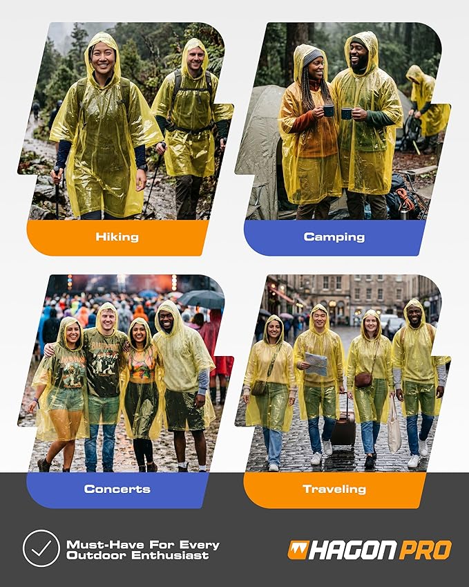 Hagon PRO Disposable Rain Ponchos for Adults (5 Pack)