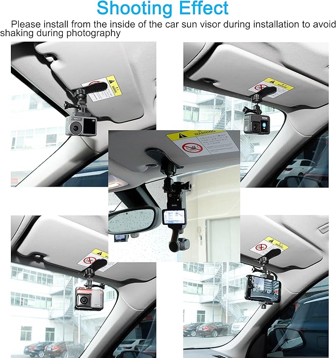 PellKing Car Visor Camera Mount for DJI Osmo Pocket 4 3-360° Adjustable Dashboard Vlog Kit, Perfect for Driving POV Videos, Travel Vlogging & Road Recording