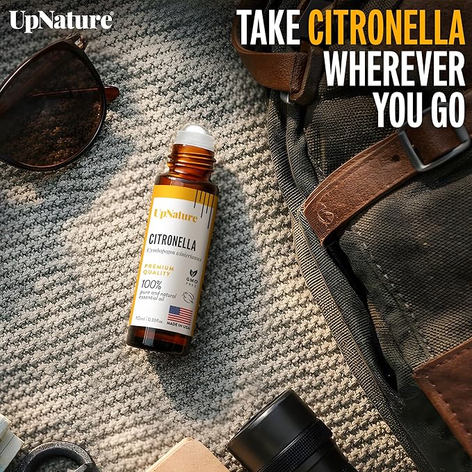 UpNature Citronella Oil Roll On – Camping Essentials - 100% Natural Citronella Essential Oil for Skin