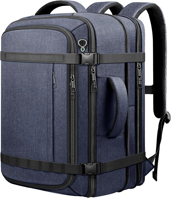 Travelability Carry On Backpack,Expandable 1-7 DAYS Roomy Travel Backpack with USB Cable Port,Anti Theft Water Resistant Fits 18.4"Laptop Large Business Backpack for Men Women,Flights Approve,Blue