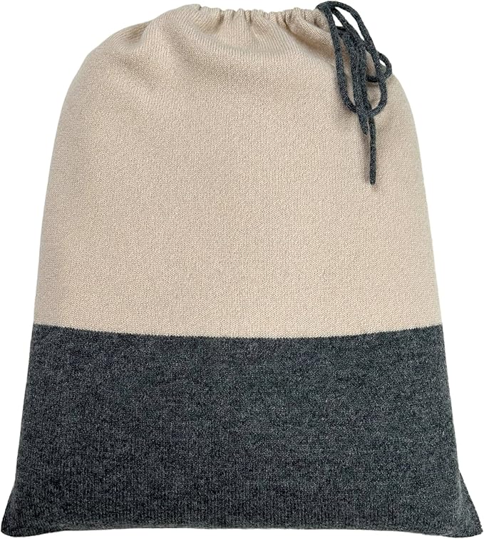 Jet&Bo Luxurious Cashmere Merino Blend Travel Blanket, Airplane-Ready Cashmere Travel Throw in Packable Pouch, Soft, Lightweight and Breathable 55"x45" (Pink and Gray)