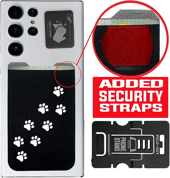 Phone Wallet - Adhesive Card Holder - Cell Phone Pouch - Stick on Lycra Pocket by Gecko - Carry Credit Cards and Cash