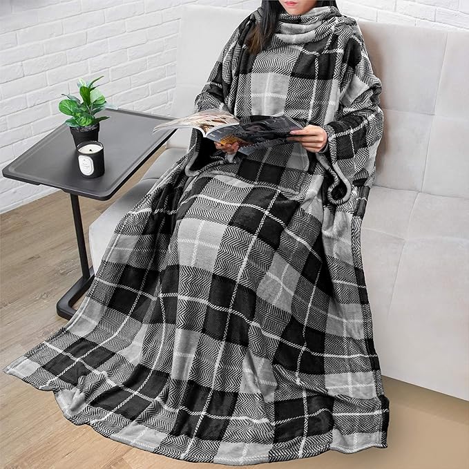 PAVILIA Blanket with Sleeves for Adult Women Men, Soft Warm Wearable Blanket Fleece Wrap Throw, Robe Blanket Gift