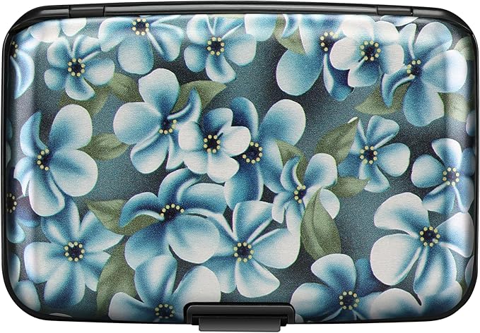 ELFISH Mini RFID Aluminum Wallet Credit Cards Holder Business Card Case Metal ID Case for Men Women(Cute Flowers)