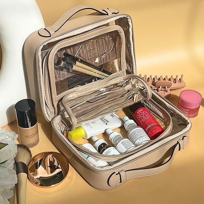 JAZD Clear Makeup Bag Toiletry Bag for Women Cosmetic Case Large Capacity Travel Make Up Bag Organizer Transparent Storage Compartment TSA Approved
