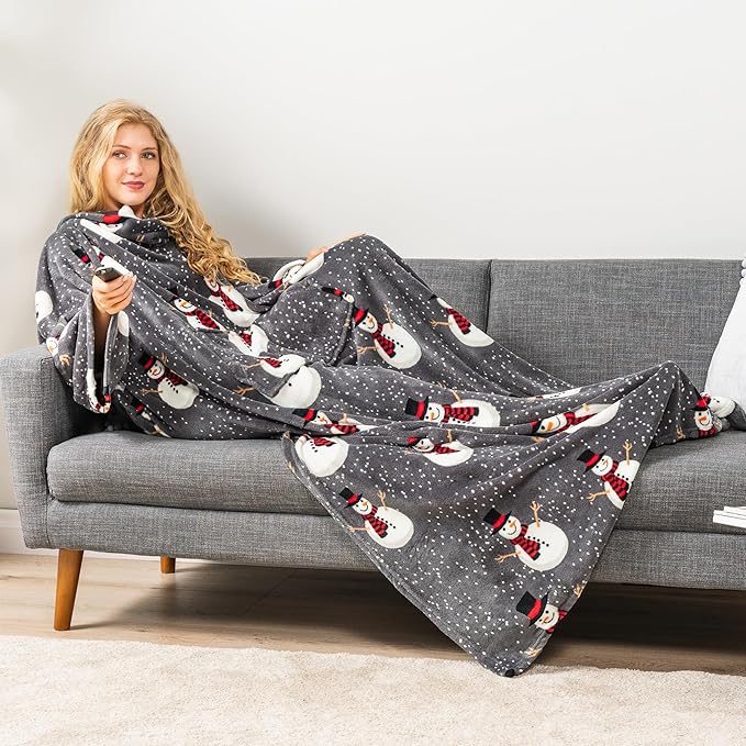PAVILIA Blanket with Sleeves for Adult Women Men, Soft Warm Wearable Blanket Fleece Wrap Throw, Robe Blanket Gift