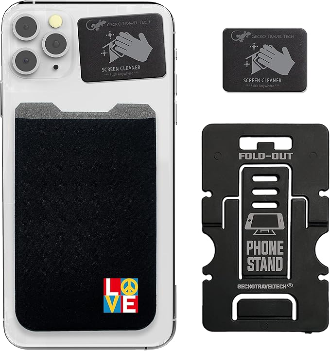 Phone Wallet - Adhesive Card Holder - Cell Phone Pouch - Stick on Lycra Pocket by Gecko - Carry Credit Cards and Cash