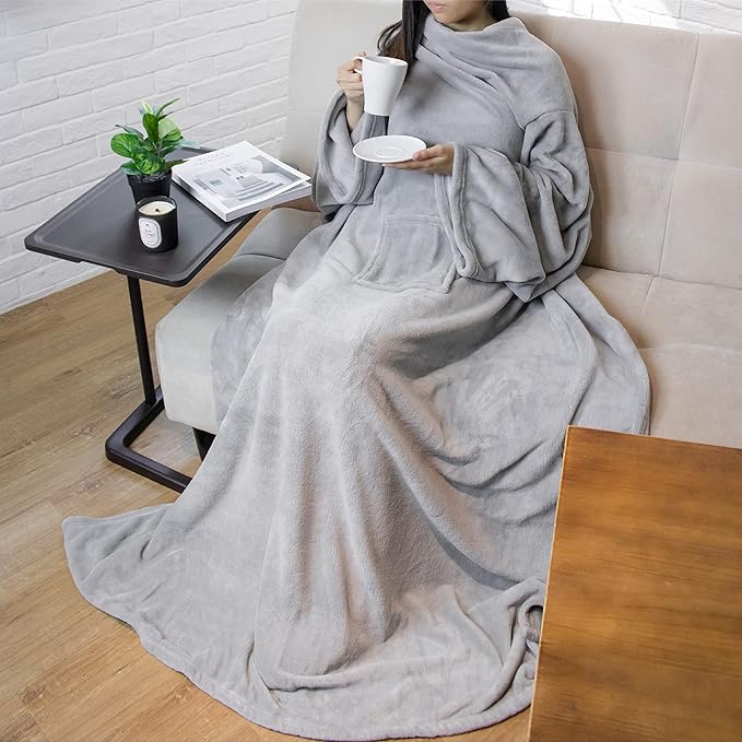 PAVILIA Wearable Blanket with Sleeves for Adult Women Men, Cozy Fleece Warm Wrap Throw with Arms, Gifts for Christmas, Wife