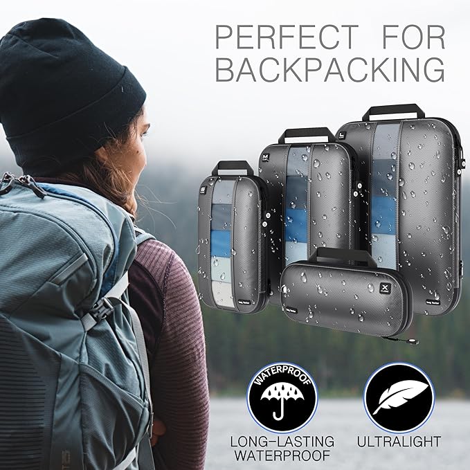 Premium Ultralight Compression Packing Cubes for Travel - Bag Factor Luggage Organizer Set (Grey - 5 Set)