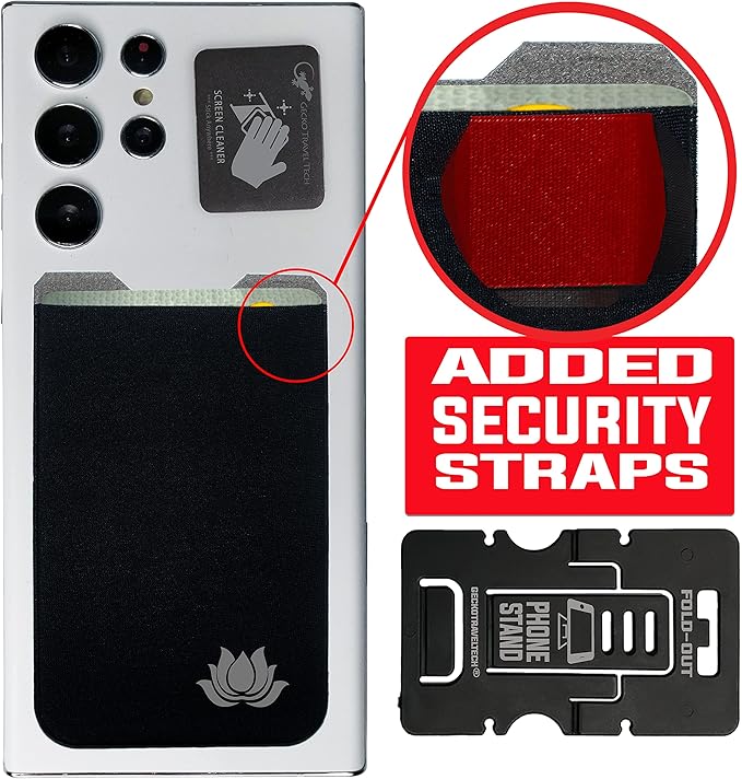 Phone Wallet - Adhesive Card Holder - Cell Phone Pouch - Stick on Lycra Pocket by Gecko - Carry Credit Cards and Cash