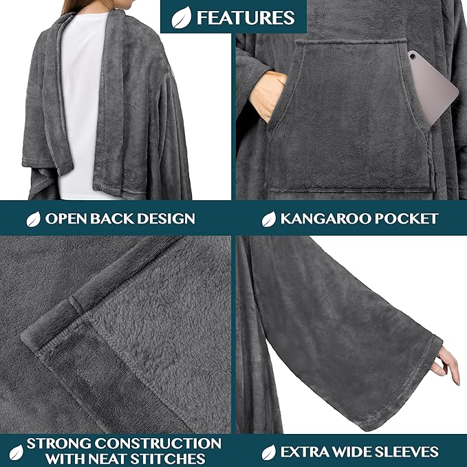 PAVILIA Blanket with Sleeves for Adult Women Men, Soft Warm Wearable Blanket Fleece Wrap Throw, Robe Blanket Gift