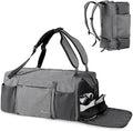 Small Gym Bag for Men with Shoes Compartment and Wet Pocket Convertible Duffle Bag and Gym Backpack Waterproof Sports Bag with 2 Bottle Holders Weekender Overnight Bag - Grey