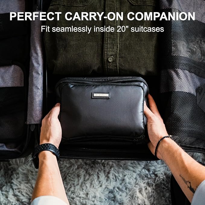 Everfun Compact Toiletry Bag for Men and Women Traveling, Wide Open Shaving Dopp Kit, Water Resistant Makeup Organizer Hygiene Bag with Wet Dry Compartment - Black, Small