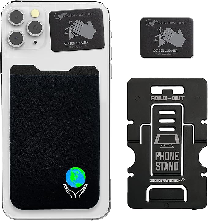 Phone Wallet - Adhesive Card Holder - Cell Phone Pouch - Stick on Lycra Pocket by Gecko - Carry Credit Cards and Cash