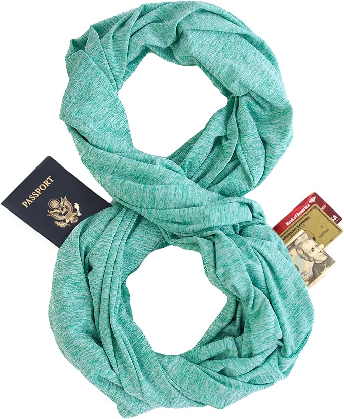 Zero Grid Infinity Travel Scarf Loop with Hidden Zipper Pockets for Passport, Phone, Cash, Cards