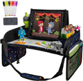 Lusso Gear Car Seat Activity Tray - Dry-Erase Top & Toddler Travel Essential - Mesh Pockets & Car Back Seat Organizer - Cup Holder & Road Trip Essentials for Kids - 600D Oxford Material