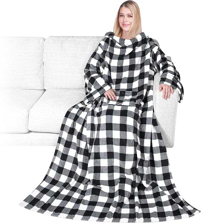 PAVILIA Wearable Blanket with Sleeves for Adult Women Men, Cozy Fleece Warm Wrap Throw with Arms, Gifts for Christmas, Wife