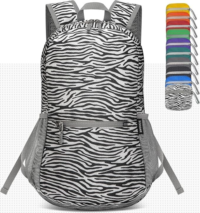 ZOMAKE Ultra Lightweight Hiking Backpack 20L, Packable Small Backpacks Water Resistant Daypack for Women Men(Zebra print)
