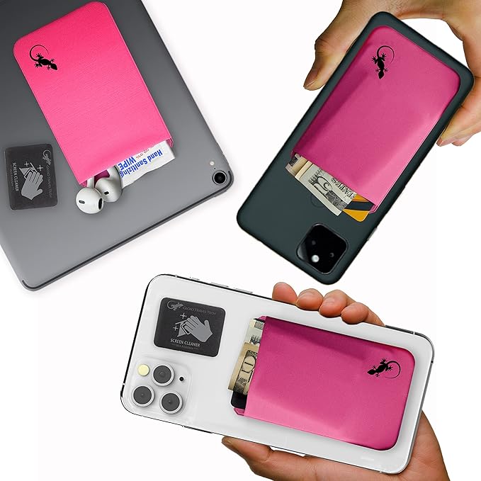 Phone Wallet - Adhesive Card Holder - Cell Phone Pouch - Stick on Lycra Pocket by Gecko - Carry Credit Cards and Cash