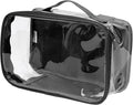 Small Clear Travel Packing Cube/See Through PVC Plastic Pouch for Carry On Suitcase, Backpack or Diaper Bag/Transparent Multipurpose Accessories, Makeup & Underwear Organizer w/Handle (Black)