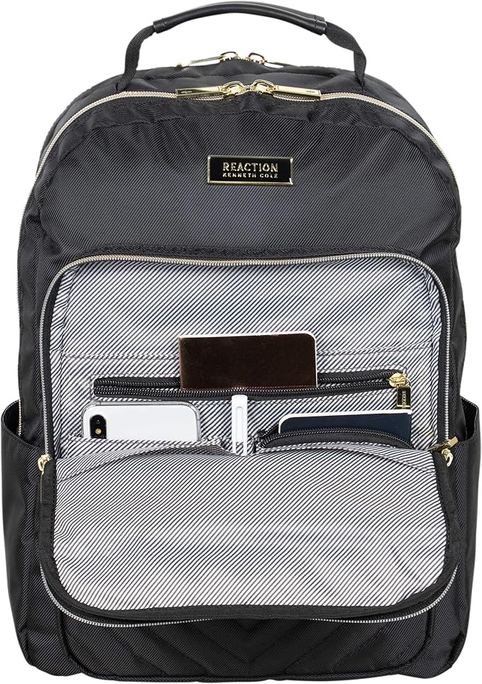 Kenneth Cole REACTION Chelsea 2-Piece Bundle - 17" 4-Wheel Spinner Underseat Carry-On Luggage & Matching 15" Laptop Backpack, Black
