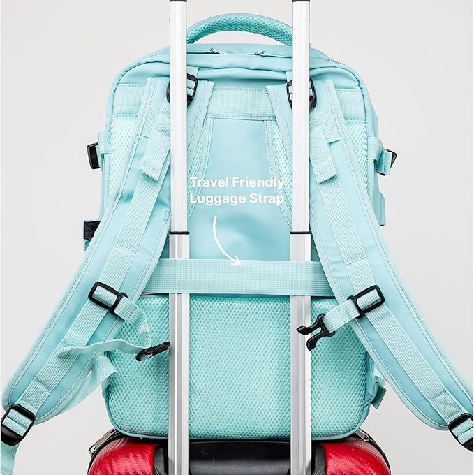 Carrywell (Not Made In China) Travel Backpack Airline Approved, Carry-On Underseat, Holds 15.6 or 16 Inch Laptop, Personal Item Bag with Shoe Compartment For Men Women, Mint 30l