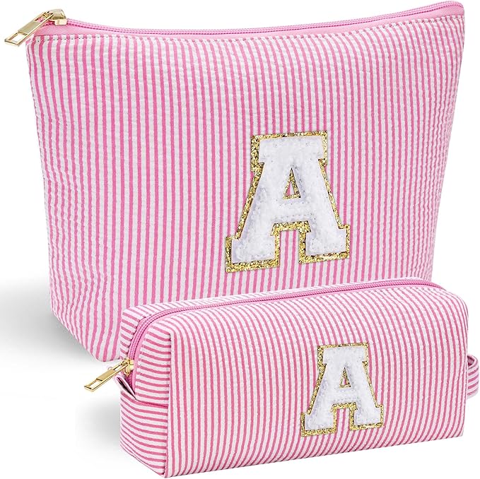 YOOLIFE Mothers Day Gifts for Mom Women Daughter Birthday Gifts for Kids Teen Girls | Initial Makeup Bag | Travel Cosmetic Bag | 11 12 13 14 15 16 Years Old Girl Gift Teacher Graduation Gift Pink A
