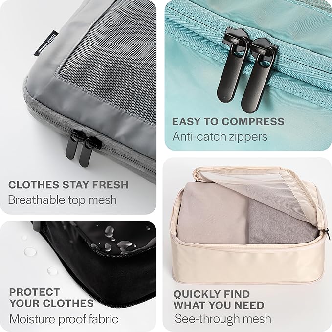 Aerotrunk Compression Packing Cubes for Travel - Luggage Organizer Bags - Double Zipper Packing Cubes for Suitcases (12-Pack, Olive)