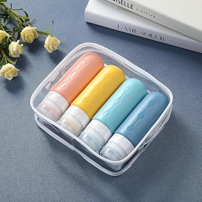 Leak-proof travel toiletries bottle, refillable with shampoo, conditioner, lotion, and shower gel (multi-color).