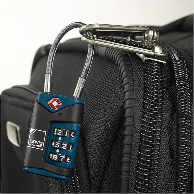 Lewis N. Clark TSA-Approved Easy-to-Set Combination Luggage Lock With Steel Cable, Blue, One Size