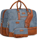 Weekender Bag for Women, Large Overnight Bag Canvas Travel Duffel Bag Carry On Tote with Shoe Compartment 21" 3Pcs Set