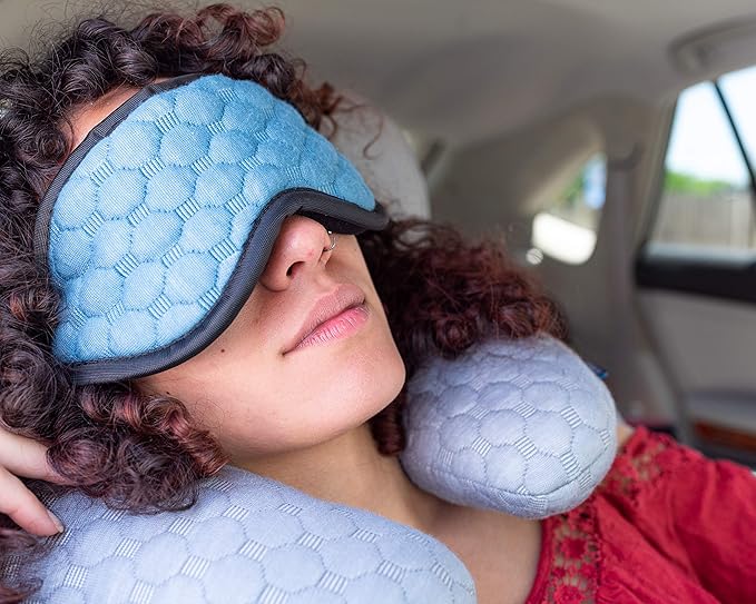 Bewell Eye Mask to Block Light for Travel, Sleep Aid for Airplane, Hotel, Airport, Insomnia + Headache Relief with Adjustable Straps, Gray