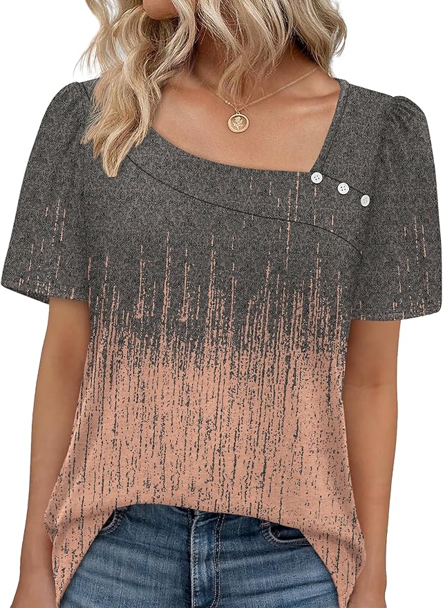 WIHOLL Womens Summer Tops Short Sleeve Shirts Square Neck Spring Outfits 2026 Fashion Clothing Blouses