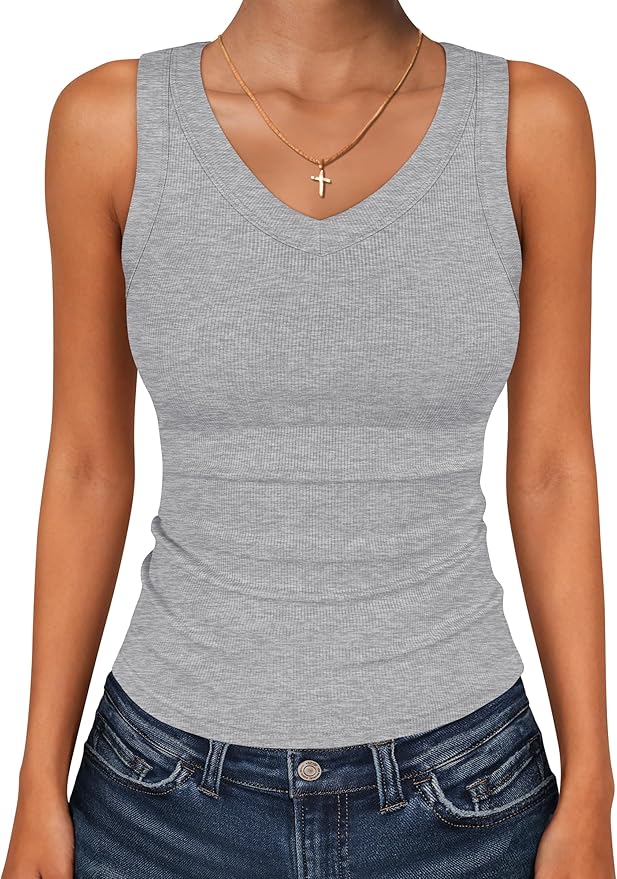 ANRABESS Tank Tops for Women V Neck Ribbed Knit Slim Fitted Sleeveless Basic Tee Tanks Casual Summer Clothes 2026