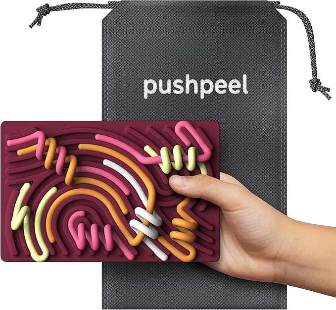 Pushpeel Sensory Activity Board: Silicone Fidget Toy for Calming, Stress, Anxiety, ADHD & Autism | Silent, No Mess | Kids 3+ & Adults | Includes Portable Travel Bag & 11 Strings