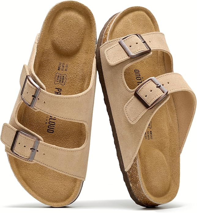 Project Cloud 100% Genuine Leather Flat Sandals For Women 2026 Cork Footbed Womens Sandals with Memory Foam and arch support Vacation Essentials Slides for Women Footwear (Venita)