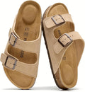 Project Cloud 100% Genuine Leather Flat Sandals For Women 2026 Cork Footbed Womens Sandals with Memory Foam and arch support Vacation Essentials Slides for Women Footwear (Venita)