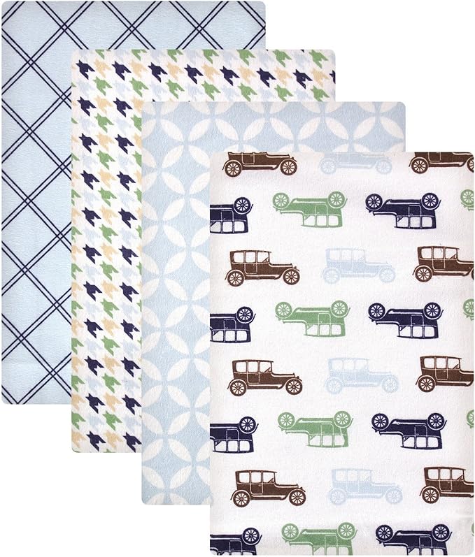Hudson Baby Unisex Baby Cotton Flannel Receiving Blankets, Blue Cars, One Size