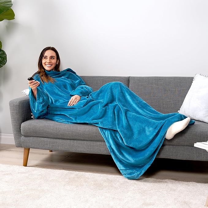 PAVILIA Wearable Blanket with Sleeves for Adult Women Men, Cozy Fleece Warm Wrap Throw with Arms, Gifts for Christmas, Wife