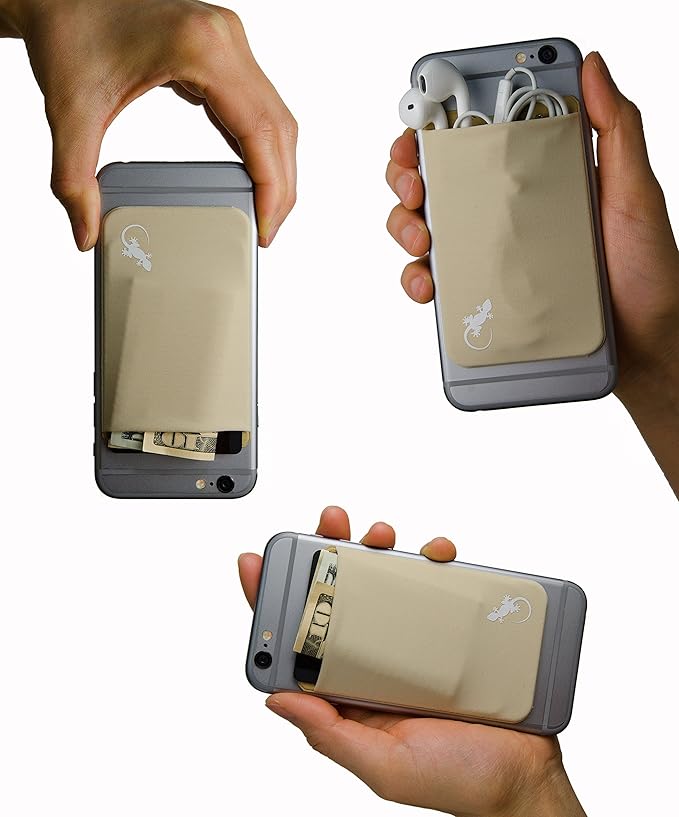 Phone Wallet - Adhesive Card Holder - Cell Phone Pouch - Stick on Lycra Pocket by Gecko - Carry Credit Cards and Cash