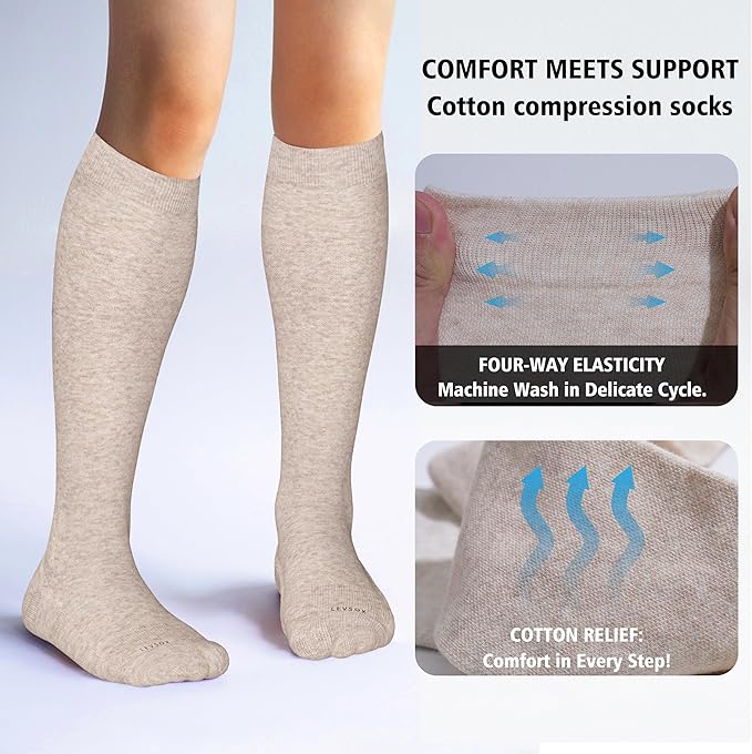 LEVSOX Cotton Compression Socks for Women&Men 20-30mmHg Knee High Cute Support Sock for Nurses Pregnancy Travel