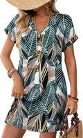 WIHOLL Summer Dresses for Women with Sleeves Midi Dress Button Down Beach Vacation Casual Dresses Fashion Clothing